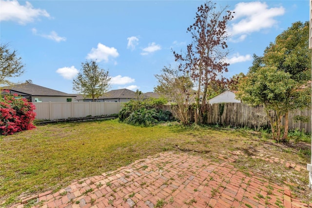 view of yard with a patio and a fenced backyard