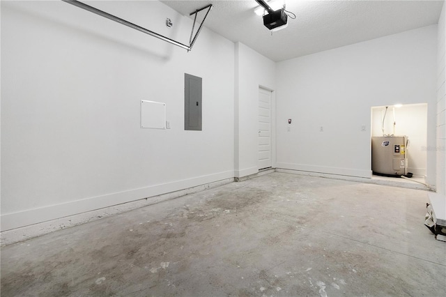 4409 Summer Flowers Pl, Kissimmee, FL 34746 - garage with electric panel, electric water heater, a garage door opener, and baseboards