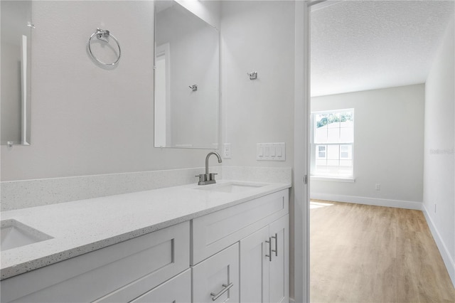 4409 Summer Flowers Pl, Kissimmee, FL 34746 - full bath featuring a sink, a textured ceiling, wood finished floors, double vanity, and baseboards