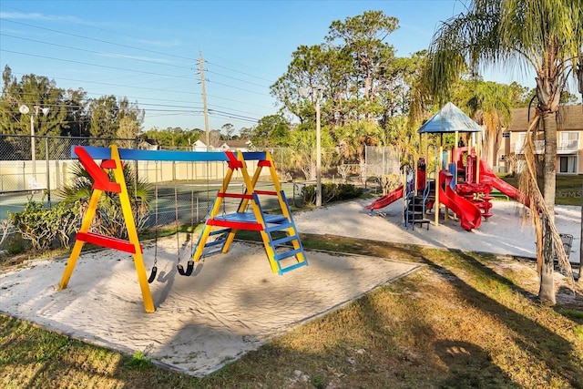 view of play area with fence