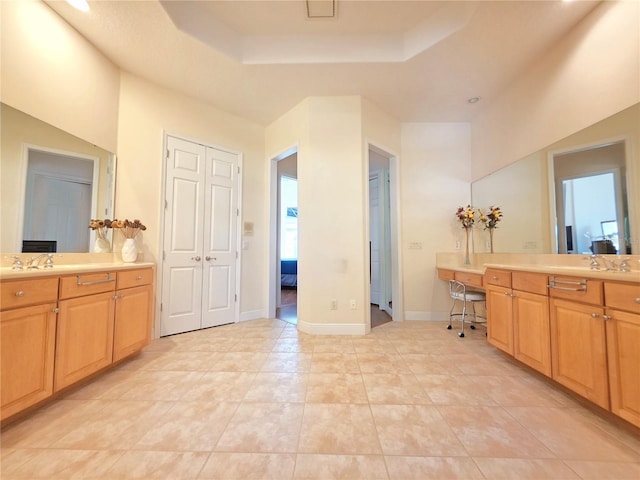 9137 Southern Breeze Dr, Orlando, FL 32836 - full bath with a sink, a raised ceiling, recessed lighting, and two vanities