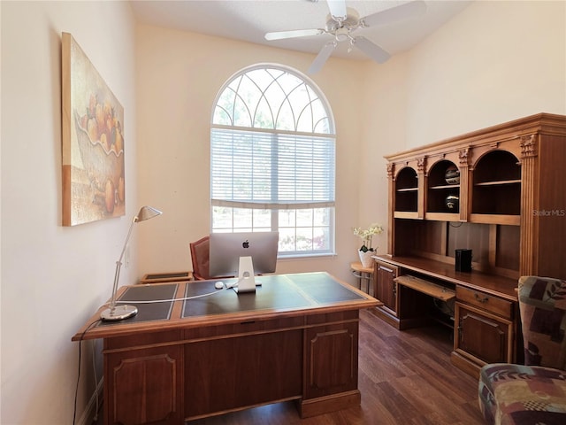 9137 Southern Breeze Dr, Orlando, FL 32836 - office area with ceiling fan and dark wood finished floors