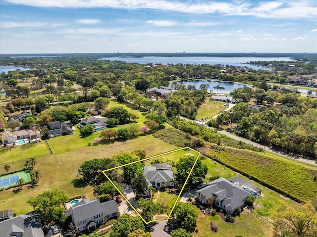 bird's eye view featuring a water view