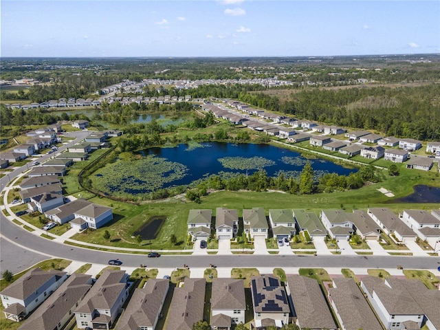 aerial view with a residential view and a water view