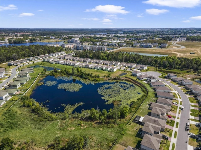 aerial view featuring a residential view and a water view