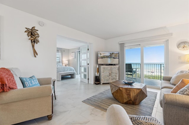 living room with marble finish floor