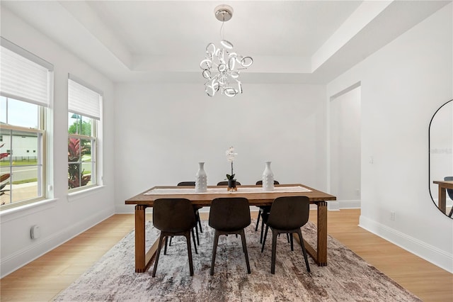 16689 Broadwater Ave, Winter Garden, FL 34787 - dining space with light wood finished floors, baseboards, a tray ceiling, and a chandelier