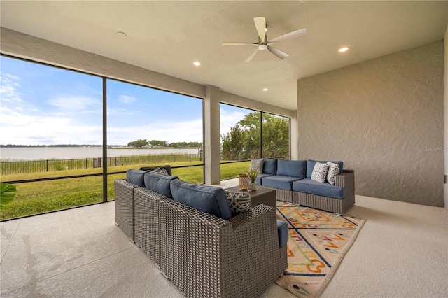 16689 Broadwater Ave, Winter Garden, FL 34787 - sunroom / solarium with ceiling fan, outdoor lounge area, and a water view