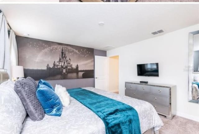 bedroom featuring carpet, visible vents, and baseboards