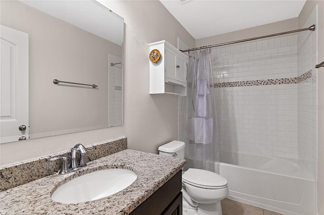 full bathroom featuring vanity, toilet, and shower / tub combo