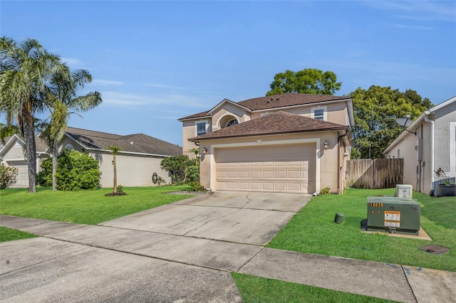 122 Carmel Bay Dr, Sanford, FL 32771 - view of front of property featuring a front lawn, concrete driveway, a garage, and stucco siding