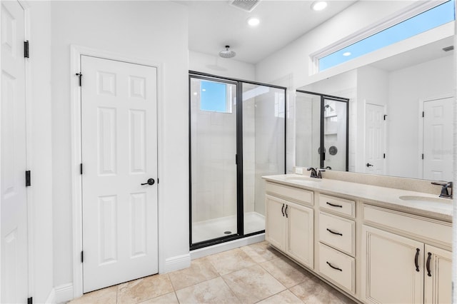bathroom with a shower stall, plenty of natural light, and a sink