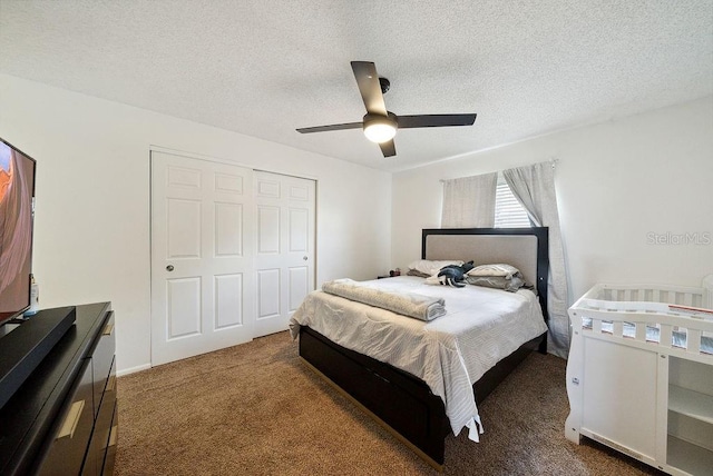 5417 Lake Margaret Dr Unit 39, Orlando, FL 32812 - bedroom featuring dark colored carpet, a closet, a textured ceiling, and a ceiling fan