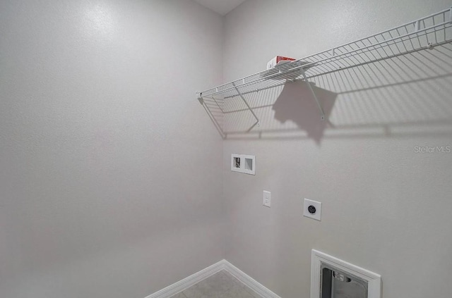 washroom featuring laundry area, electric dryer hookup, baseboards, and washer hookup