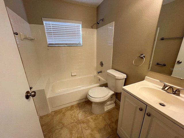 full bath featuring tile patterned flooring, toilet, vanity, and shower / tub combination