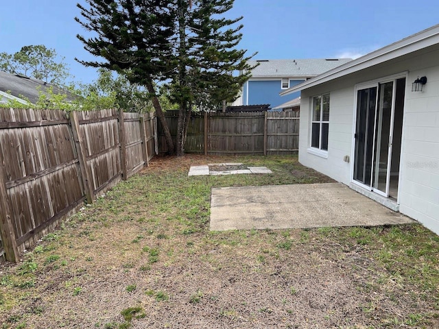 view of yard featuring a fenced backyard and a patio area