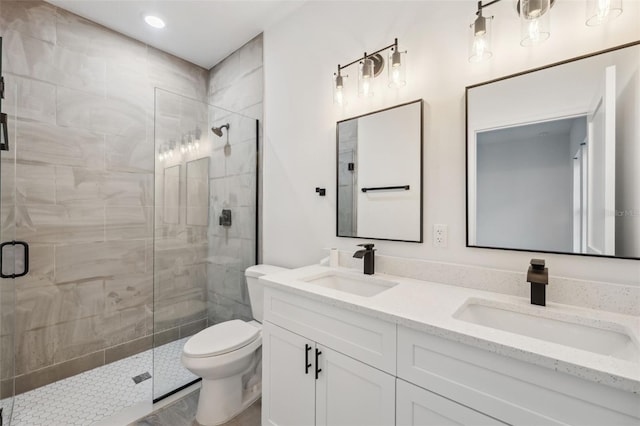 7550 N Gims Way, Citrus Springs, FL 34433 - full bathroom featuring toilet, a shower stall, double vanity, and recessed lighting