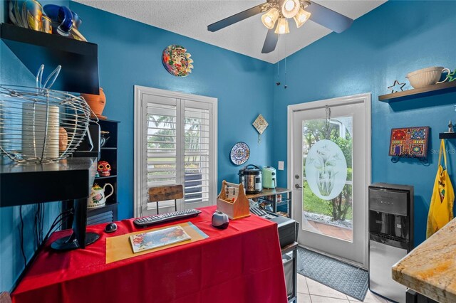 10589 Pelican Dr, Wellington, FL 33414 - office featuring tile patterned floors, plenty of natural light, a textured ceiling, and ceiling fan