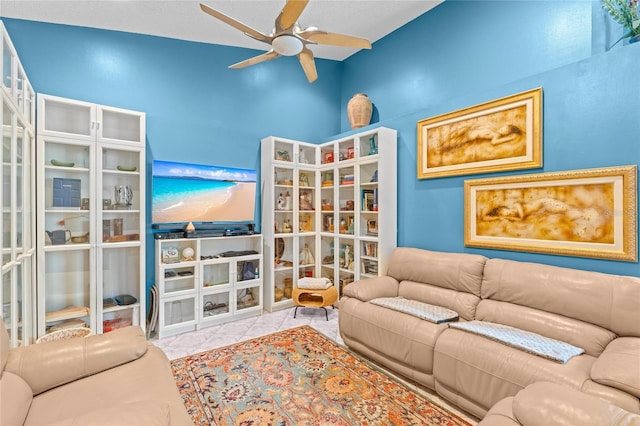 10589 Pelican Dr, Wellington, FL 33414 - living area featuring tile patterned floors and ceiling fan