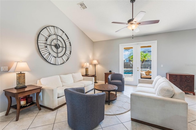 2361 Baker Ave, Orlando, FL 32833 - living area with light tile patterned floors, a ceiling fan, visible vents, and french doors