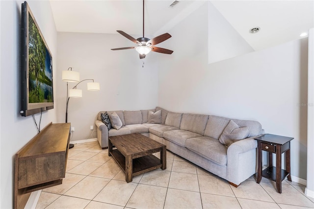 2361 Baker Ave, Orlando, FL 32833 - living room with light tile patterned flooring, visible vents, baseboards, and ceiling fan