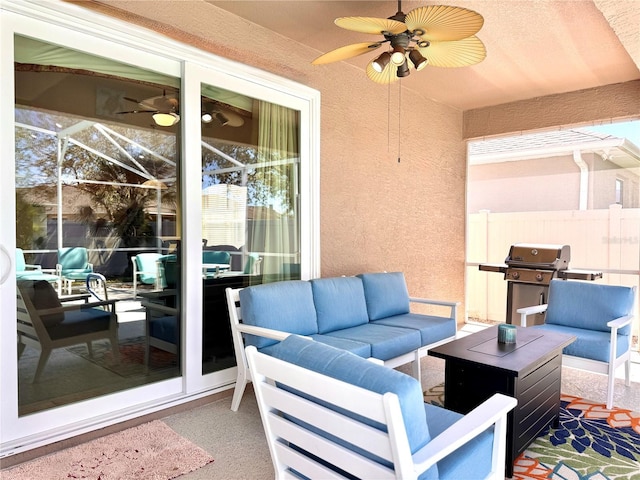 2519 Cypress Trace Cir, Orlando, FL 32825 - view of patio with outdoor lounge area, a ceiling fan, and area for grilling