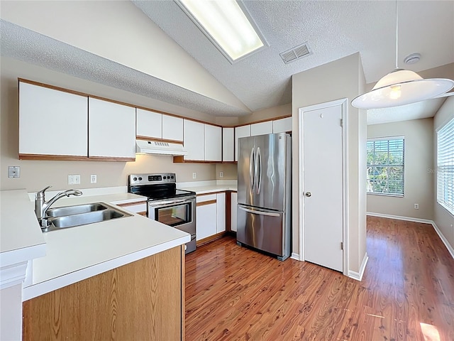 358 Morning Creek Cir, Apopka, FL 32712 - kitchen with visible vents, a sink, stainless steel appliances, light countertops, and under cabinet range hood