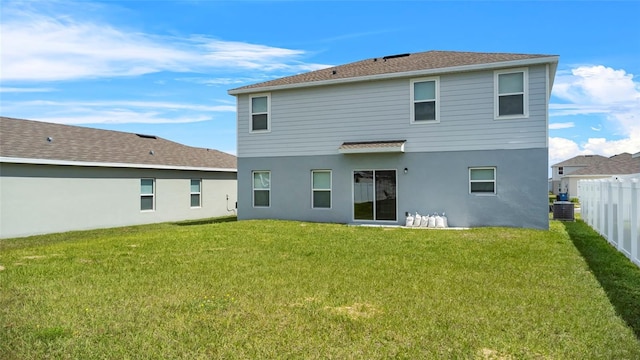 1506 Finnigan Cir, Haines City, FL 33844 - rear view of property with a yard, central air condition unit, stucco siding, and fence