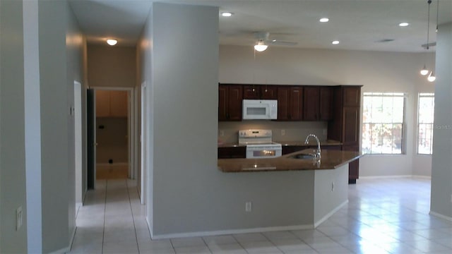 1760 Imperial Palm Dr, Apopka, FL 32712 - kitchen with a sink, a ceiling fan, baseboards, white appliances, and recessed lighting
