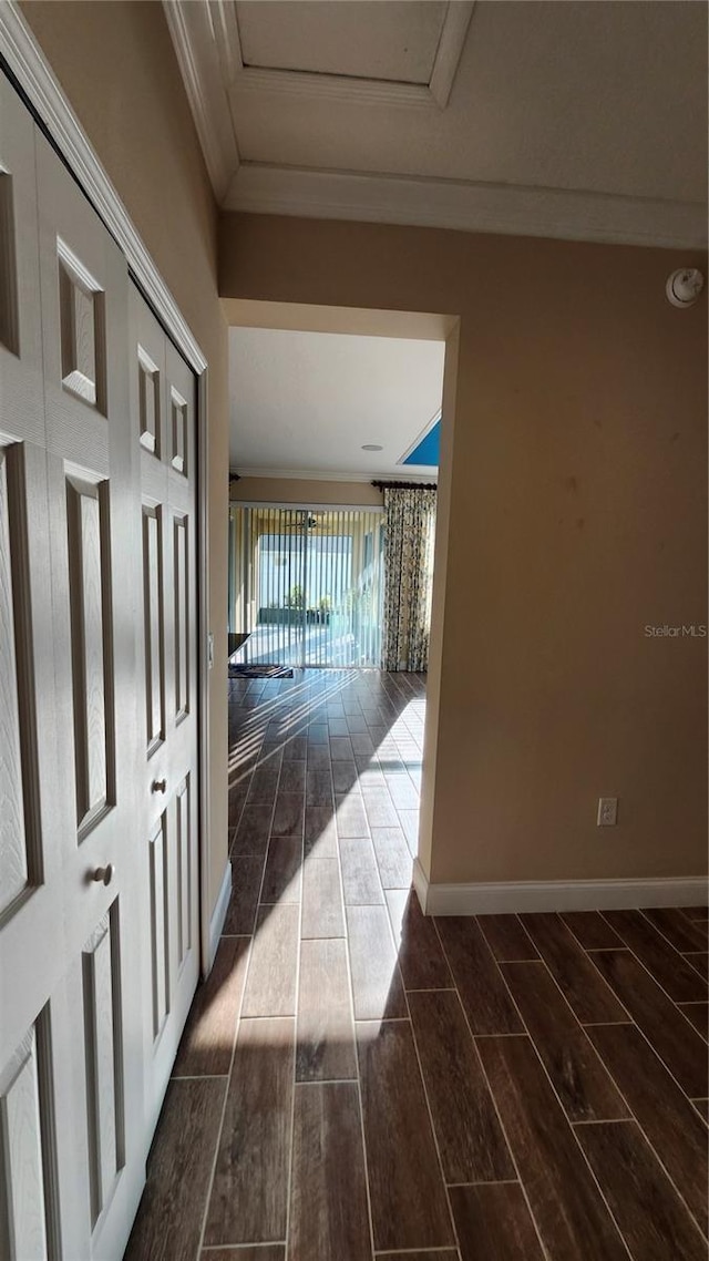 2749 Sand Oak Loop, Apopka, FL 32712 - hallway with ornamental molding and wood tiled floors