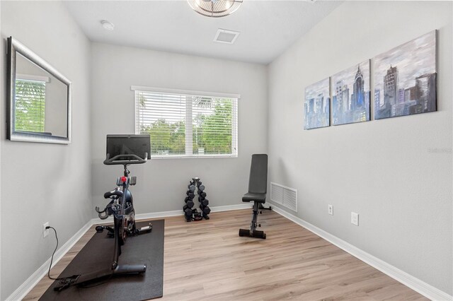 4622 Eureka Ln, Sanford, FL 32773 - workout room with visible vents, baseboards, and wood finished floors