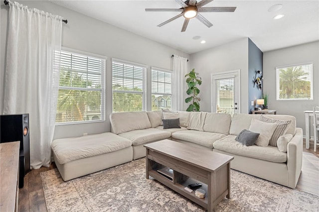 4622 Eureka Ln, Sanford, FL 32773 - living room with recessed lighting, wood finished floors, and ceiling fan