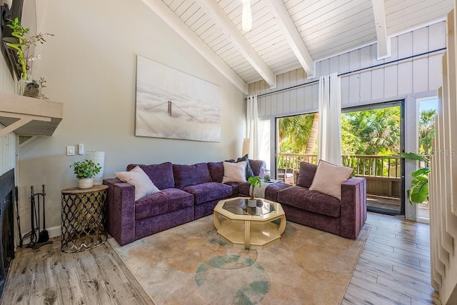 204 Tomoka Trl Unit 204, Longwood, FL 32779 - living area featuring lofted ceiling with beams, wooden ceiling, and wood finished floors