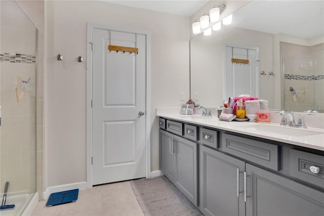 11038 Leafshore Loop, Orlando, FL 32829 - bathroom with double vanity, a shower stall, and tile patterned floors