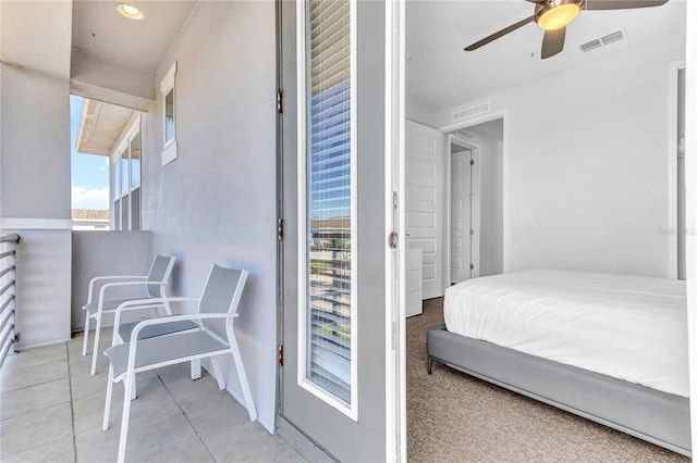 501 Burma St, Kissimmee, FL 34747 - bedroom with recessed lighting, light tile patterned floors, a ceiling fan, and visible vents