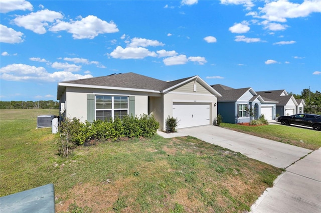 11207 Amber Ridge Dr, Zellwood, FL 32798 - single story home featuring stucco siding, driveway, central AC unit, a front yard, and a garage