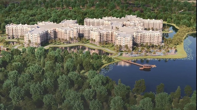 bird's eye view featuring a view of city and a water view