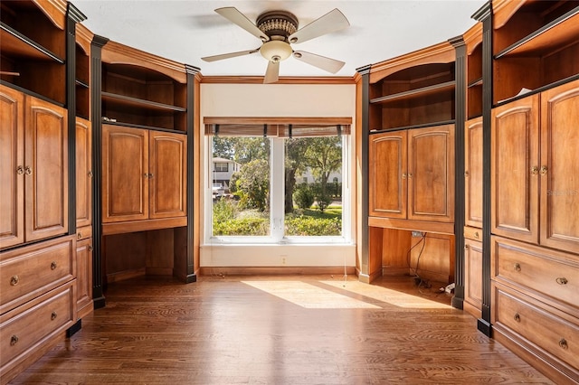 1701 Palmer Ave, Winter Park, FL 32789 - interior space with crown molding, dark wood-style floors, baseboards, and ceiling fan
