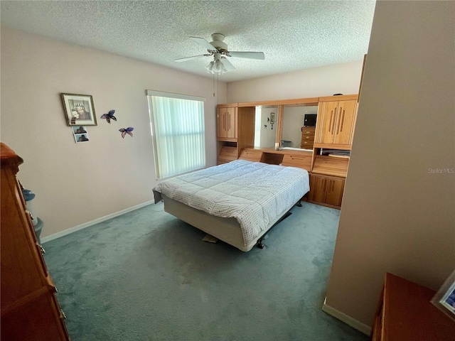6037 Hickory Grove Ln, Port Orange, FL 32128 - carpeted bedroom with a textured ceiling, baseboards, and a ceiling fan