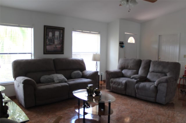 855 San Pedro Ct, Kissimmee, FL 34758 - living area with lofted ceiling and a ceiling fan