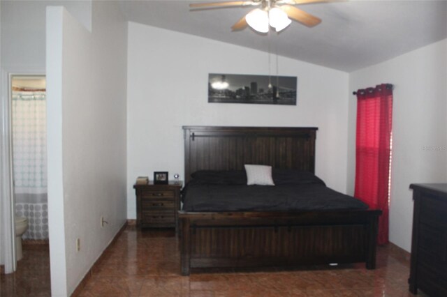 855 San Pedro Ct, Kissimmee, FL 34758 - bedroom featuring ensuite bath, lofted ceiling, and ceiling fan