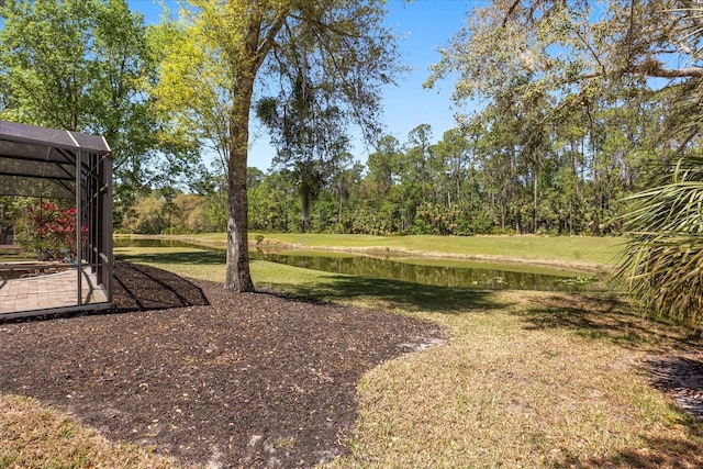 view of yard with a water view