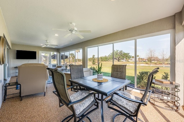 5729 Hickey Way, The Villages, FL 32163 - sunroom / solarium featuring outdoor dining area and a ceiling fan