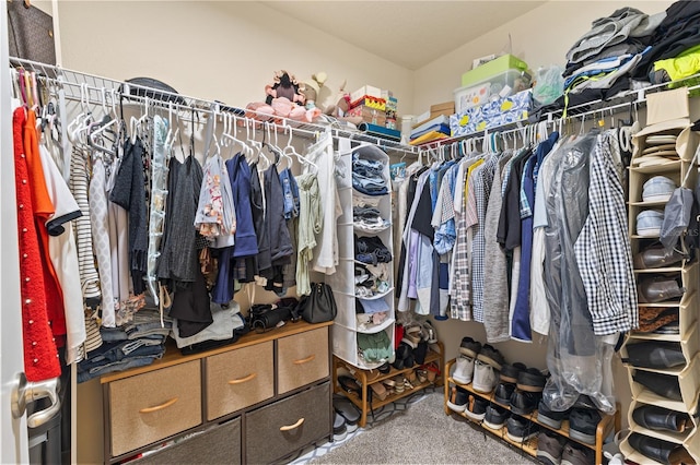 spacious closet with carpet