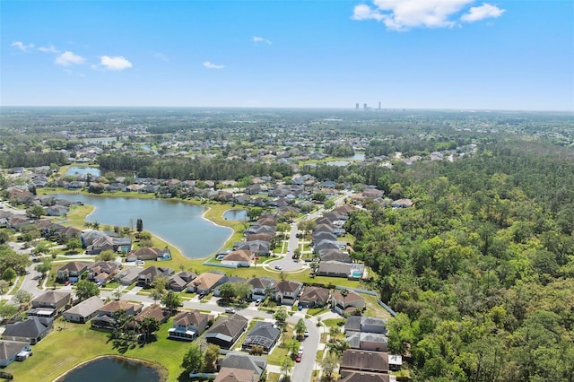 aerial view with a water view and a residential view