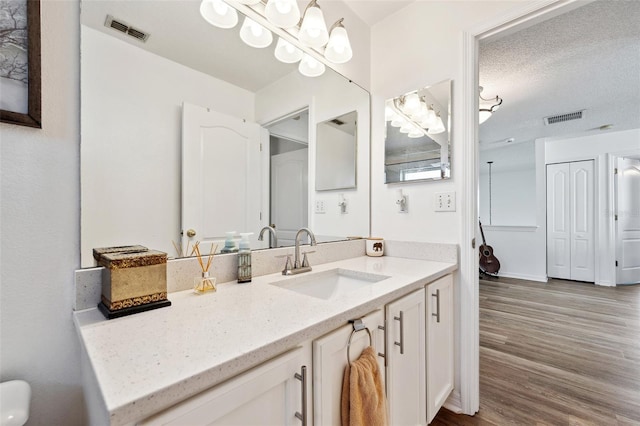 bathroom featuring visible vents, vanity, and wood finished floors