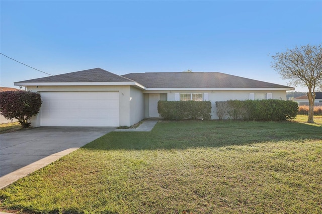 23 Juniper Drive Ct, Ocala, FL 34480 - ranch-style house with a garage, a front lawn, driveway, and stucco siding