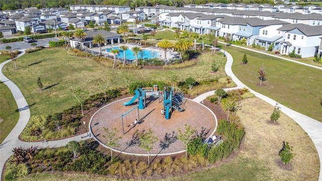 drone / aerial view featuring a residential view