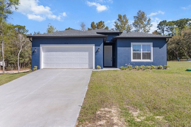 1973 E Celina St, Inverness, FL 34453 - view of front of house with concrete driveway, a front yard, stucco siding, and a garage