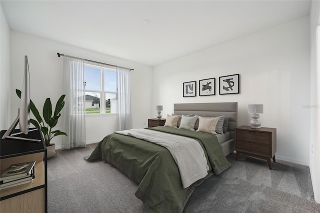 bedroom with baseboards and carpet floors